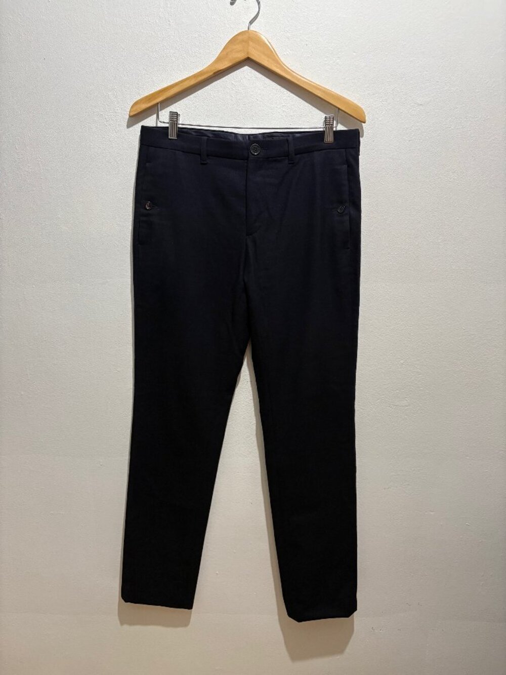 A.P.C. wool flannel flat front straight leg pants in black